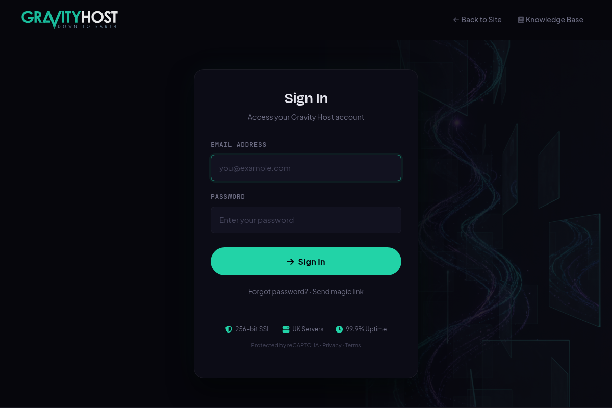 Gravity Host sign-in page