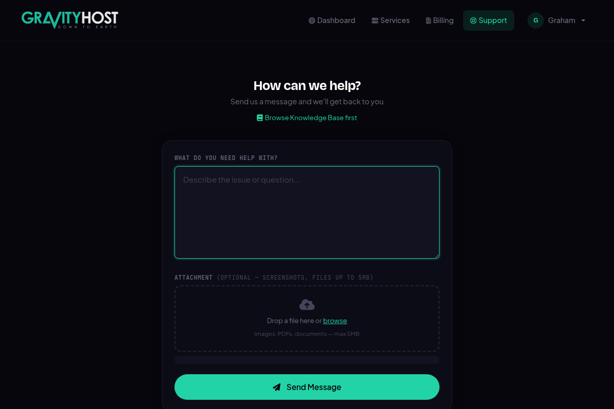 Gravity Host support ticket form