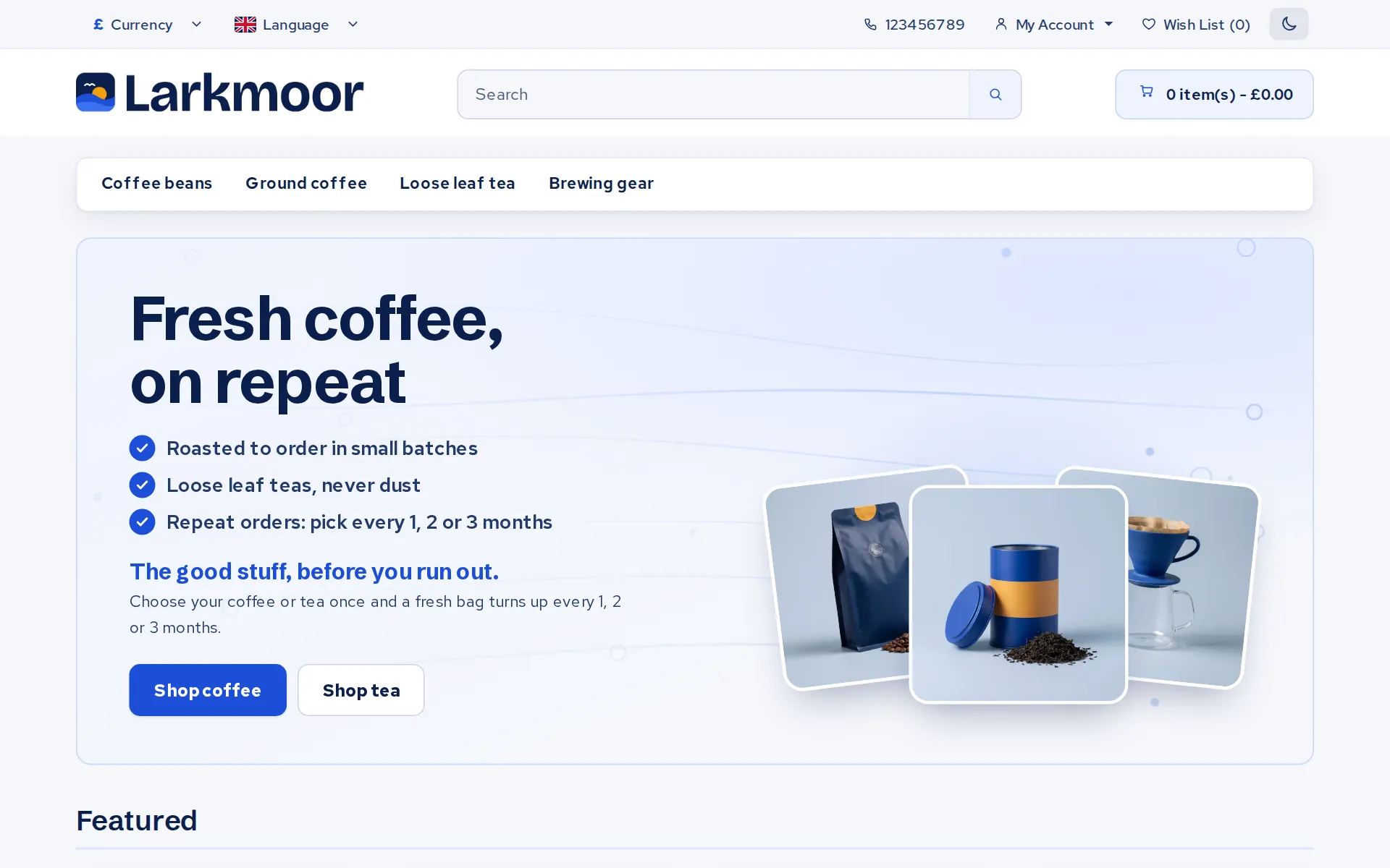 The same home page in light mode