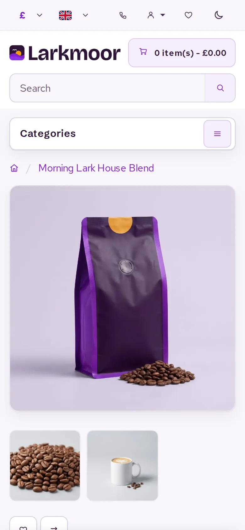 A product page on a phone in light mode with the Plum colour scheme