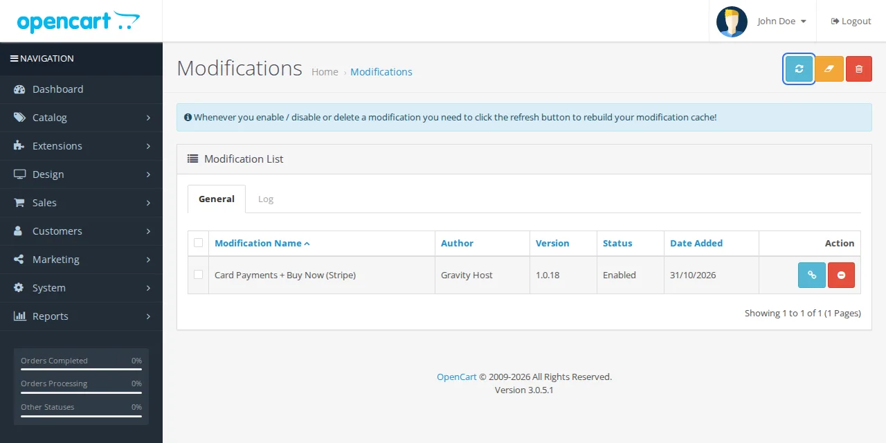 Refresh modifications