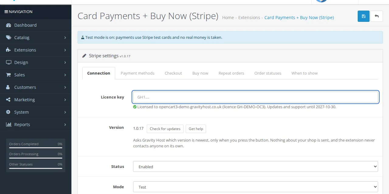 Add your licence key